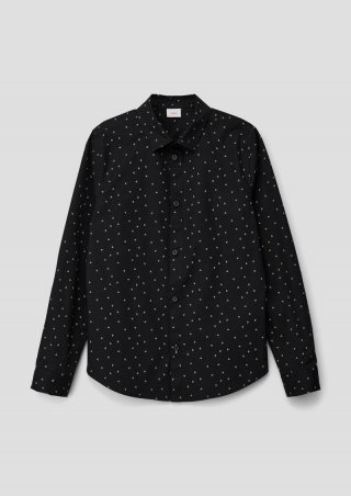 s.Oliver Slim: Hemd mit Allover-Print - schwarz