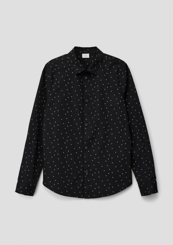 s.Oliver Slim: Hemd mit Allover-Print - schwarz