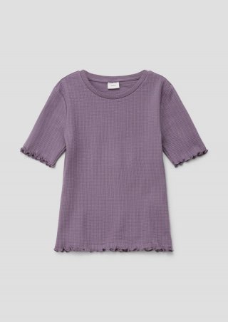 s.Oliver T-Shirt im Slim Fit mit Ajourmuster und Rollsaum - flieder