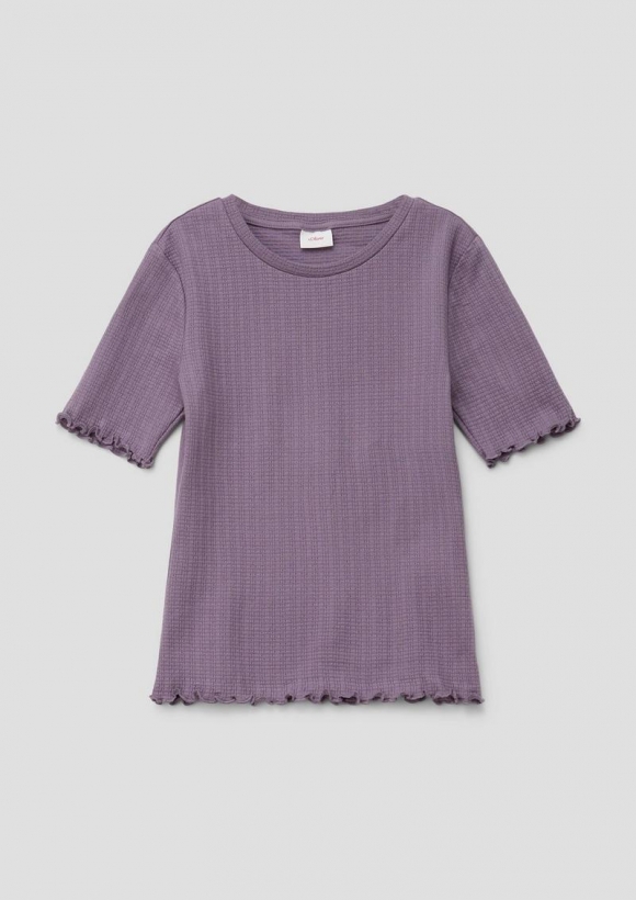 s.Oliver T-Shirt im Slim Fit mit Ajourmuster und Rollsaum - flieder