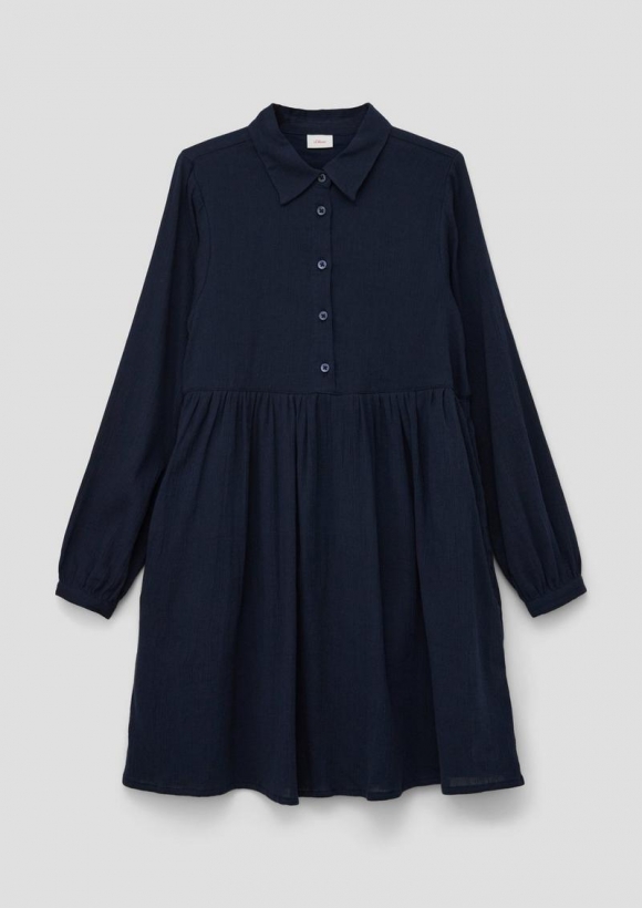 s.Oliver Weites Hemdblusenkleid mit Crinkle-Struktur - navy