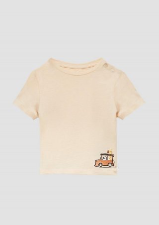 s.Oliver Baumwoll-T-Shirt mit Print und Stickerei - helles beige