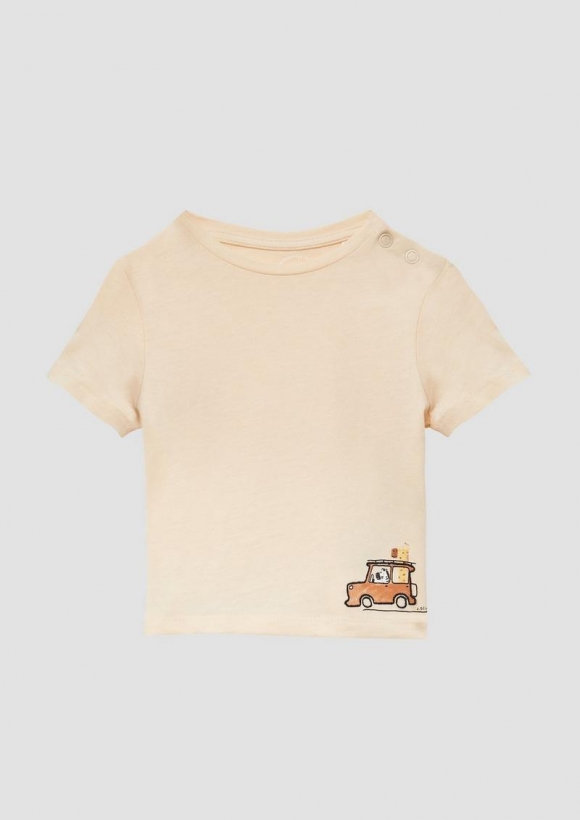 s.Oliver Baumwoll-T-Shirt mit Print und Stickerei - helles beige