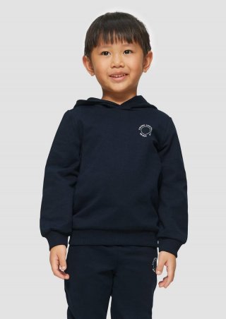 s.Oliver Unisex Kapuzen-Sweatshirt mit Rippbündchen und kleinem Print-Detail - navy