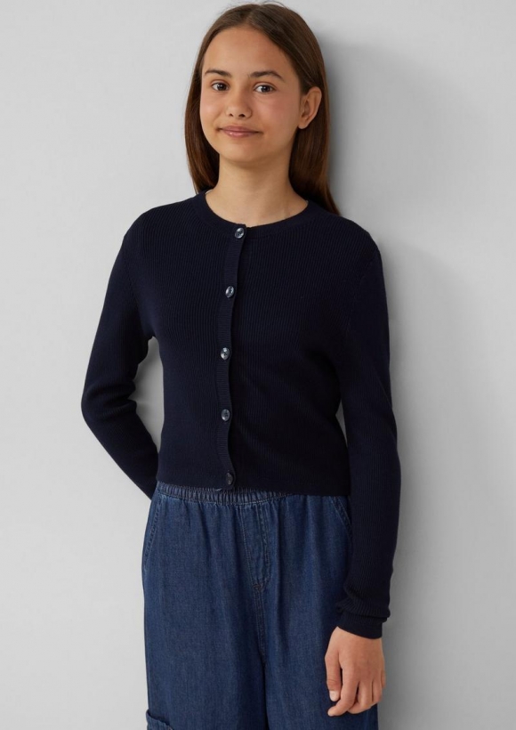 s.Oliver Verkürzter Cardigan im Slim Fit aus Strickjersey - navy