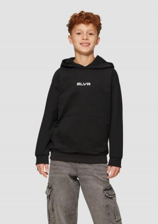 s.Oliver Unisex Kapuzen-Sweatshirt mit Känguru-Tasche und Frontprint - schwarz