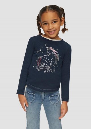 s.Oliver Longsleeve mit Glitter-Print und Pailletten - navy