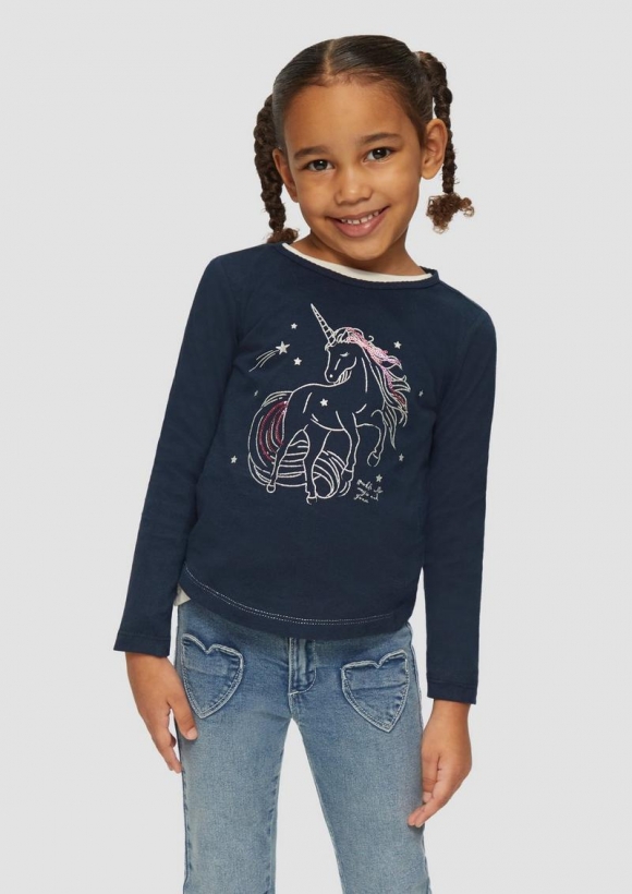 s.Oliver Longsleeve mit Glitter-Print und Pailletten - navy