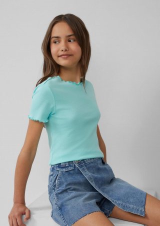 s.Oliver Verkürztes T-Shirt im Slim Fit mit Wellensaum - helles türkis