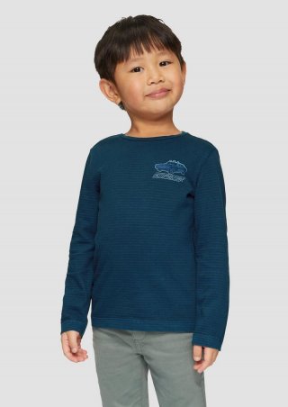 s.Oliver Gestreiftes Langarmshirt mit Garment Dye und Print-Detail - navy