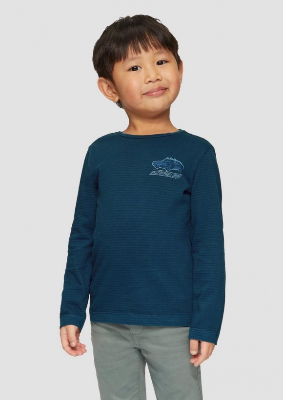 s.Oliver Gestreiftes Langarmshirt mit Garment Dye und Print-Detail - navy