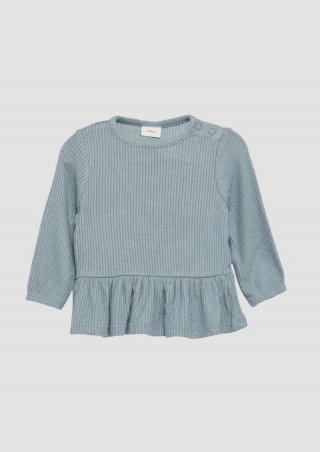 s.Oliver Angerautes Langarmshirt mit Rippstruktur - blassblau