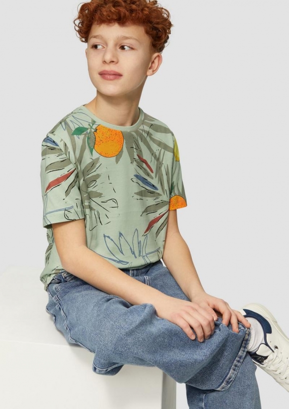 s.Oliver T-Shirt mit All-over-Print - salbeigrün