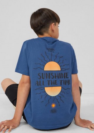 s.Oliver Baumwoll-T-Shirt mit Front- und Rückenprint - dunkelblau
