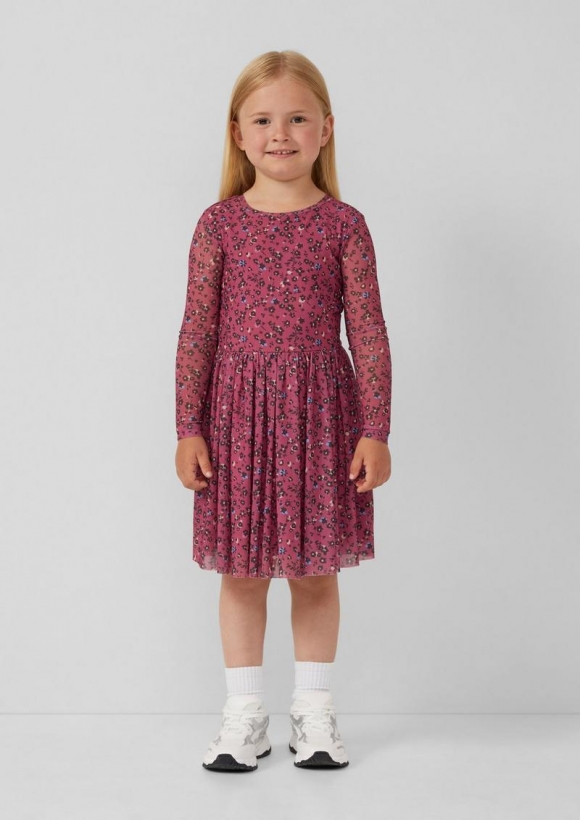 s.Oliver Langärmeliges Meshkleid mit Jerseyfutter und All-over-Print - altrosa