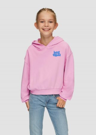s.Oliver Cropped-Sweatshirt mit gummiertem Rückenprint im Oversized-Schnitt - rosa