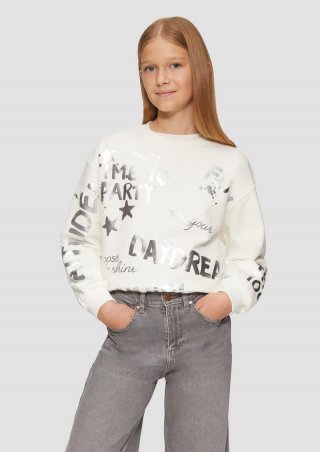 s.Oliver Oversized Sweatshirt mit silbernem All-over-Print - ecru