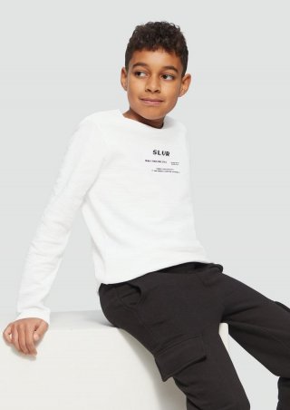 s.Oliver Strukturiertes Langarmshirt mit Frontprint - weiß