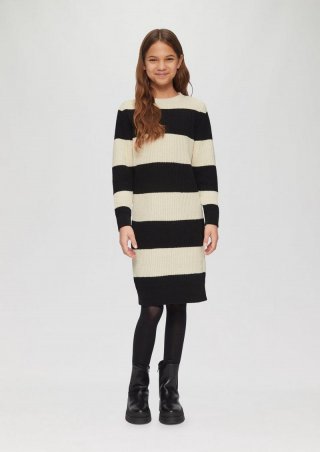 s.Oliver Gestreiftes Strick-Kleid aus weichem Chenille-Garn - helles sand