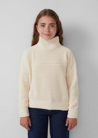 s.Oliver Loose Fit Strickpullover mit Stehkragen aus Chenille-Garn - creme