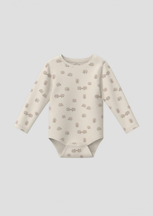 s.Oliver Unisex T-Shirt-Body mit Druckknöpfen und Igel-Print - helles beige