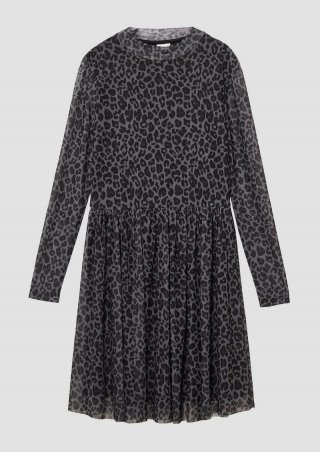 s.Oliver Mesh-Kleid mit blickdichtem Futter und All-over-Print - dunkelgrau