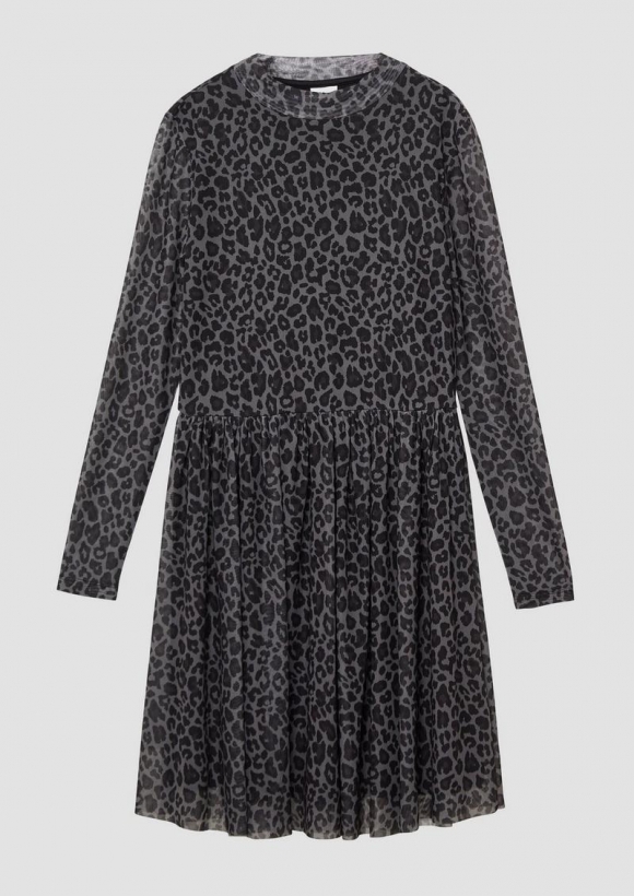 s.Oliver Mesh-Kleid mit blickdichtem Futter und All-over-Print - dunkelgrau