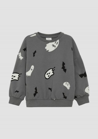 s.Oliver Unisex Sweatshirt mit Halloween-Print - grau