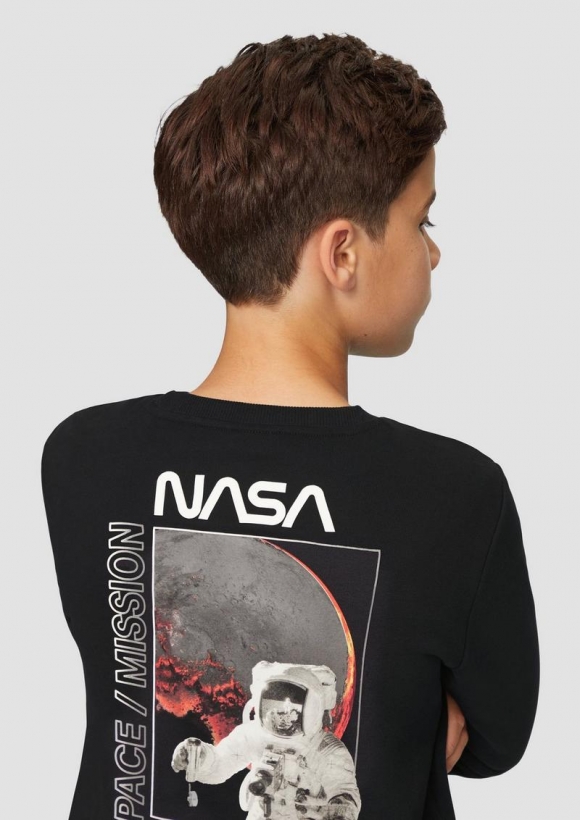 s.Oliver Wärmendes Sweatshirt mit Rippbündchen und NASA®-Print - schwarz