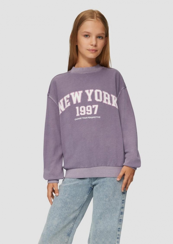s.Oliver Oversized-Sweatshirt mit Waschung und Frontprint - flieder