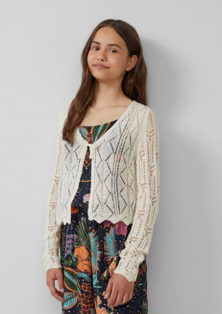 s.Oliver Verkürzter Cardigan mit Strickmuster und Bogenkante - creme
