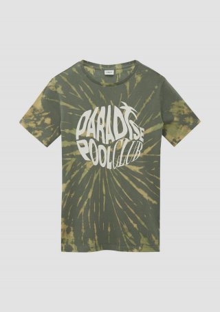 s.Oliver T-Shirt mit Batikmuster und Frontprint - olivgrün