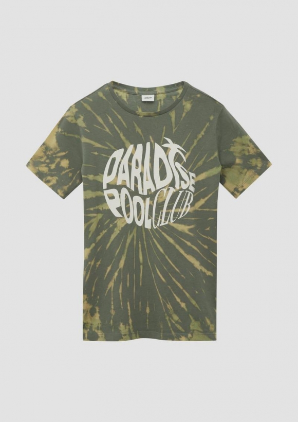 s.Oliver T-Shirt mit Batikmuster und Frontprint - olivgrün