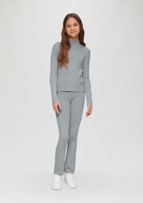 s.Oliver Strickhose mit Flared Leg und Metallic-Effekt - blassblau