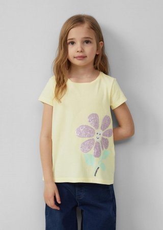s.Oliver Ausgestelltes T-Shirt mit Frontprint und Pailletten - helles zitrone