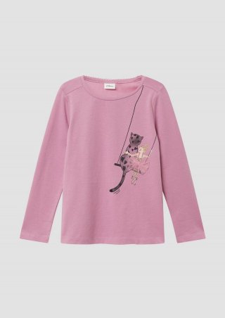 s.Oliver Jersey-Longsleeve in A-Shape mit Print und Applikation - altrosa
