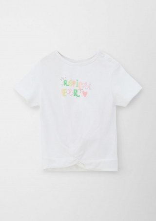 s.Oliver T-Shirt mit Schriftprint und Knoten Detail - weiß