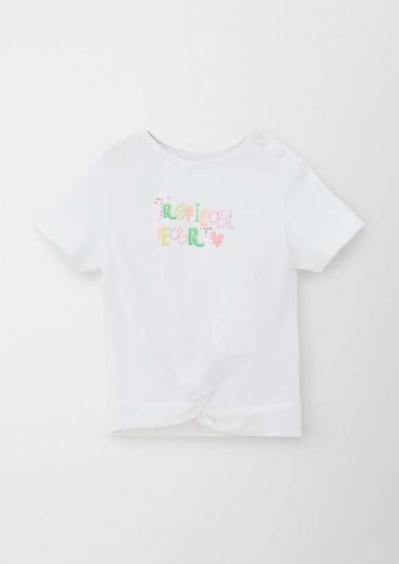 s.Oliver T-Shirt mit Schriftprint und Knoten Detail - weiß