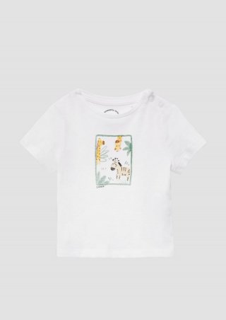 s.Oliver Weiches Jersey-Shirt mit Druckknöpfen und Frontprint - weiß