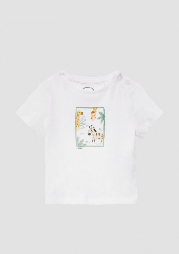 s.Oliver Weiches Jersey-Shirt mit Druckknöpfen und Frontprint - weiß