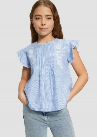s.Oliver Blusenshirt aus Baumwolle mit Streifenmuster und Stickereien - royalblau