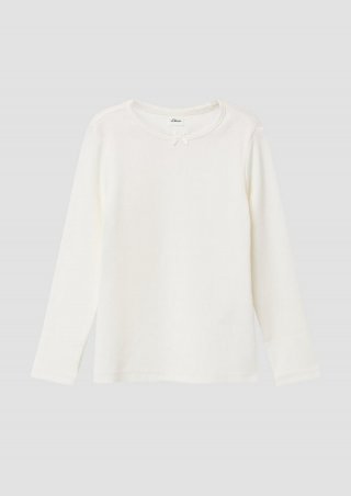 s.Oliver Slim-Fit-Longsleeve aus Rippware mit Schleifendetail - creme