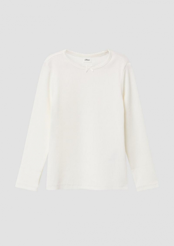 s.Oliver Slim-Fit-Longsleeve aus Rippware mit Schleifendetail - creme