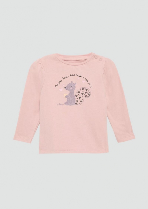 s.Oliver Langarmshirt mit Glitzer-Print - zartrosa