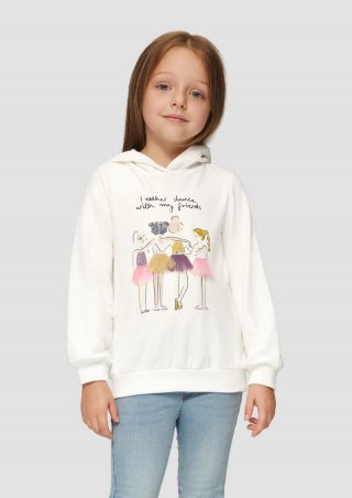 s.Oliver Kapuzensweater mit Print und Chiffon-Applikation - creme