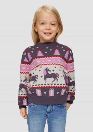 s.Oliver Weicher Strickpullover mit Weihnachtsmotiv - rosa