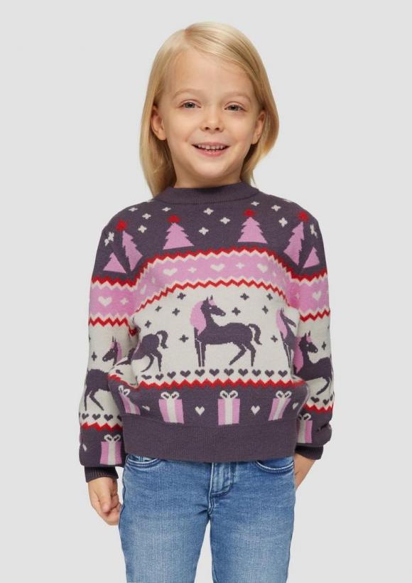 s.Oliver Weicher Strickpullover mit Weihnachtsmotiv - rosa