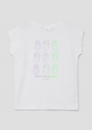 s.Oliver T-Shirt mit überschnittenen Schultern und Frontprint - weiß