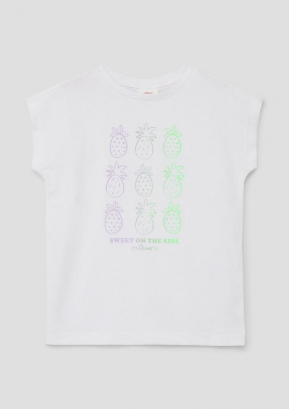 s.Oliver T-Shirt mit überschnittenen Schultern und Frontprint - weiß