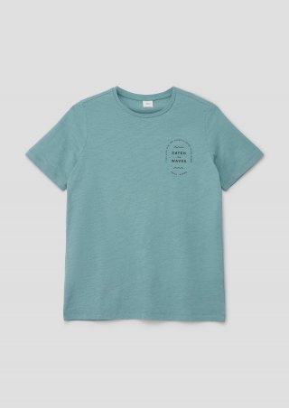 s.Oliver Baumwoll-Shirt mit Print-Detail - helles petrol